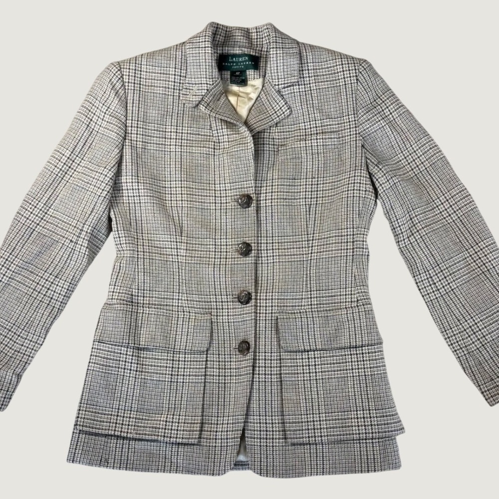 Lauren Ralph Lauren Blazer Women 8P Tan Glen Plaid Wool Silk dark dark academia